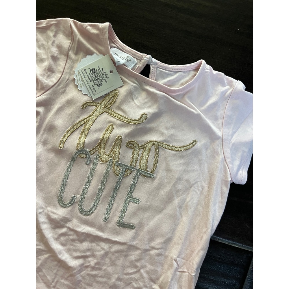 Mud Pie Girls Two Cute Bamboo Pink Gold Silver Birthday T-Shirt 24M 2T